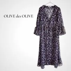 オリーブデオリーブ 花柄シアーシャツワンピース Vネック ネイビー 羽織り 春夏