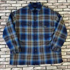 PRADA ウールチェックシャツジャケット 中綿入り トライアングルロゴプレート