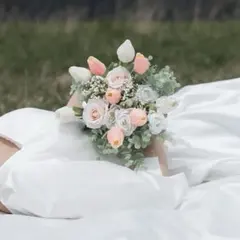 ピンク×ホワイト　ブーケ　ブートニア　セット