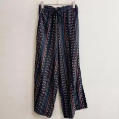 s0879【チチカカ】イージーパンツ 民族柄 アジアン ウエストゴム リネン混