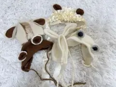 ニューボーンフォト用ウール動物耳付きベビー帽子5点セット