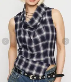 CHECK DRAPE NECK トップスのサムネイル