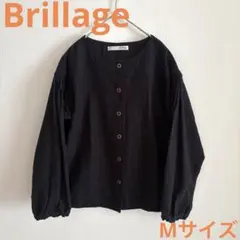 ブリアージュ　リネン刺繍ジャケット　麻混　ノーカラージャケット 黒　ゆったり　M