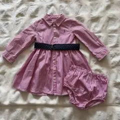 美品　ラルフローレン　ストライプワンピース　ピンク　9M