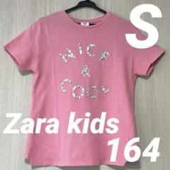 ZARA ピンク　パールロゴTシャツ　Sのサムネイル