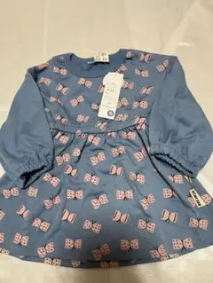 新品未使用、長袖80、チュニック80、女の子、水色、蝶柄