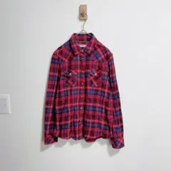 バックナンバー　ネルシャツ　ブラウス　チェック　ウエスタンシャツ　赤　青