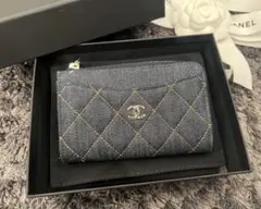 新品未使用 CHANEL ジップ カードケース デニム ダークブルー×オレンジ