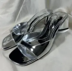 【大人気】ZARA シルバー ミュールサンダル 37 24cm