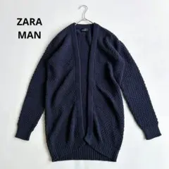 ZARA MAN ザラマン　ロングニットカーディガン　コットン　ネイビー　S