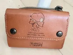 [美品] PEANUTS SNOOPY レザー三つ折り財布 ブラウン