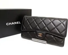極美品】CHANEL マトラッセ 三つ折 長財布 ラムスキン 黒 16番台 