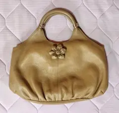レトロ　ハンドバッグ　高島屋 　本革　花モチーフ　ベージュ　31 x 18cmのサムネイル