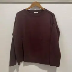 バーガンディ リブ編みニット 長袖