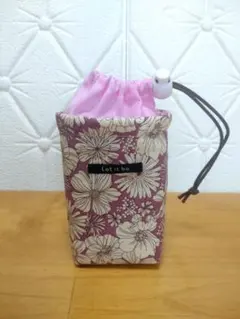 ミニペットボトルカバー300ml前後用　保温保冷　花柄　ピンク色