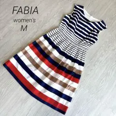 【ファビア】マルチカラー ストライプ ワンピース ノースリーブ フレア M 美品のサムネイル