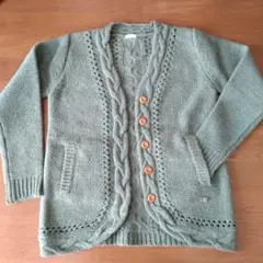 値下★studioCLIP ケーブル編み ニットカーディガン　グリーン系ミックス