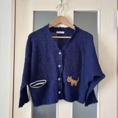 ネイビー 猫刺繍 カーディガンのサムネイル