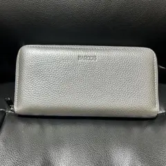 バルコス 長財布 レザー ラウンドファスナー レディース シルバー【美品】