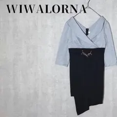 ワイワロアーナ　ナイトドレス　七分袖タイトワンピース　アシメ裾　バイカラー　上品