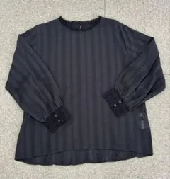 GLOBAL WORK レース付きストライプ柄ブラックブラウス