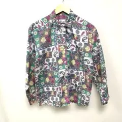 希少/日本製】ノードフヨデン 総柄 レトロシャツ L ヴィンテージ 幾何 