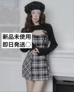 Darich ニットボレロダブルチェックミニワンピース BLK