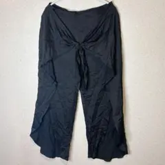 ZARA BASIC 【M】サイドスリット リボン結び ワイドパンツ ブラック