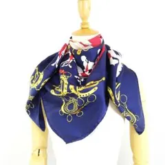 エルメス スカーフ カレ90 MANÈGE 乗馬学校 ネイビー シルク100%