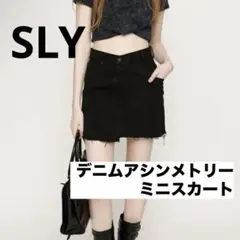 着画あり SLY デニム ミニスカート ブラック ダメージ加工