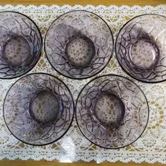 昭和レトロ食器/曽我ガラス/紫ガラス小鉢[5点セット]