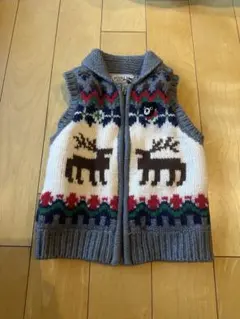 【美品】ダブルビー カウチンベスト ニット グレー トナカイ クリスマス 90