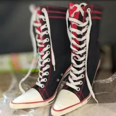 22.5cm キャンバス地 レースアップ ハイヒール スニーカーブーツ