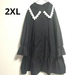 SHEIN CURVE　 レース襟 長袖 ティアードチェニック ブラック 2XLのサムネイル