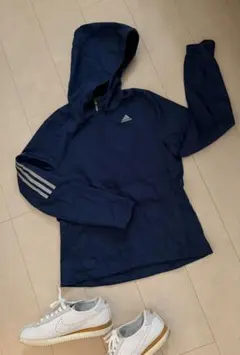 adidas パーカー ネイビー 薄手 春アウター 軽量 フード付き