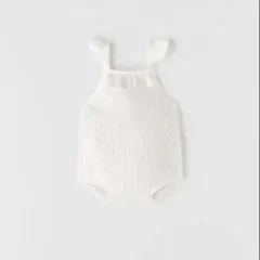 ZARA フリル オープンニット ロンパース ホワイト 62CM