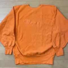 オレンジ 袖目無し チャンピオン リバースウィーブ USA製ビンテージスウェット