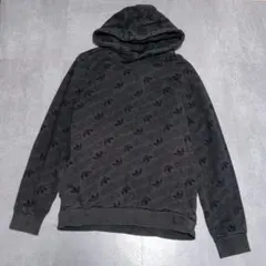 adidas アディダス 総柄 ダークグレー フード付きパーカー
