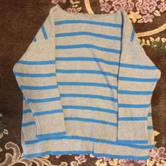 グレーと青のストライプニットセーター Mサイズ