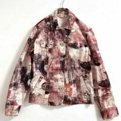 ライツフォル　アートプリント　ジャケット　ワインレッド　白　40 ボタン