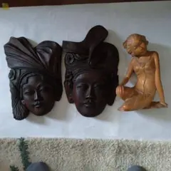 アジアン木製彫刻セット