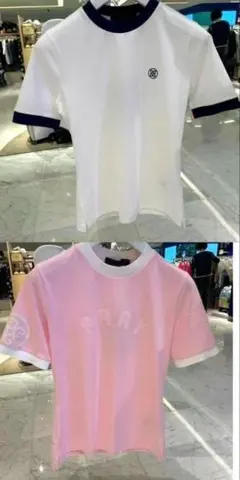ラスト】レディースゴルフジーフォアシャツ○ピンク 襟・袖口バイ
