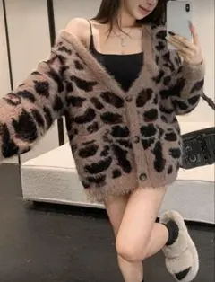 ヒョウ柄フワフワカーディガン