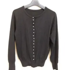 ブラックニット長袖カーディガンパールボタン