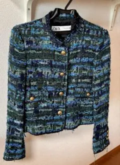 ZARA ノーカラージャケット ツイードXS