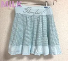 MILKミントブルーギンガムチェックチェック柄 ハイウエストフレアスカート