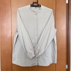 ユニクロ　バンドカラー　ブラウス　ベージュストライプ　USED