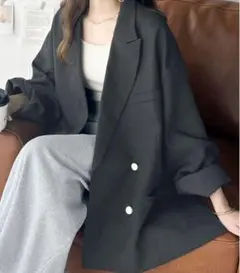 サイド スリット オーバーサイズ ダブルジャケットチャコールグレー