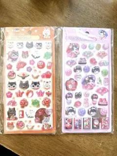 3Dステッカー 猫と和風モチーフ 2シートセット