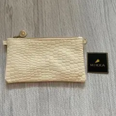 薄型ポーチ スマホ 小物入れ コインケース レディース クロコ調 クリーム色